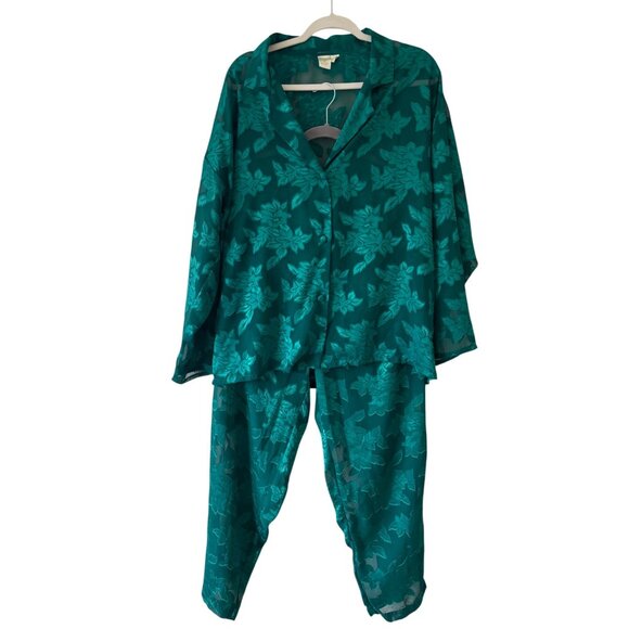 Victorias Secret Gold Label Womens Emerald Green  Floral Sheer Pajamas Set VTG - Picture 3 of 12